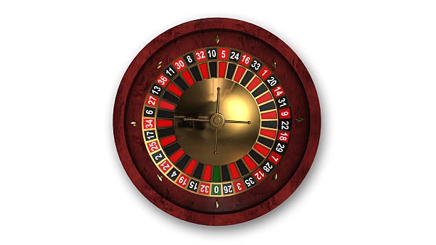 European roulette wheel Roulette wheel close-up showing numbered pockets and ball